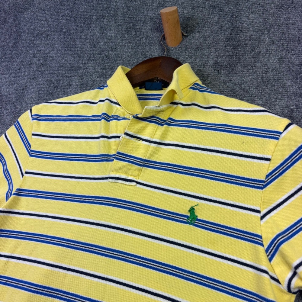 Polo Ralph Lauren Polo Shirt Mens S Yellow Striped Custom Fit Cotton Pony 0549